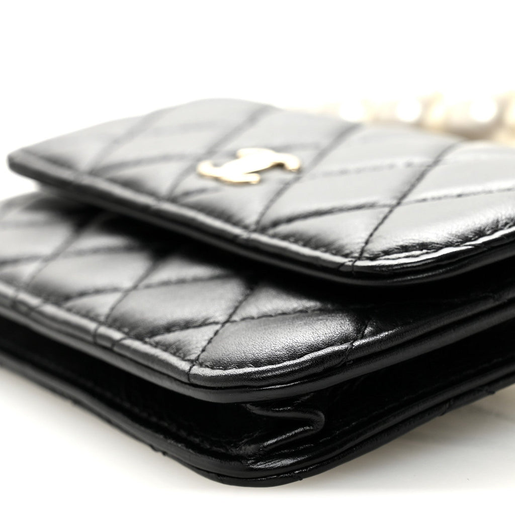 Chanel Calfskin Quilted Maxi Pearls Clutch With Chain Black
