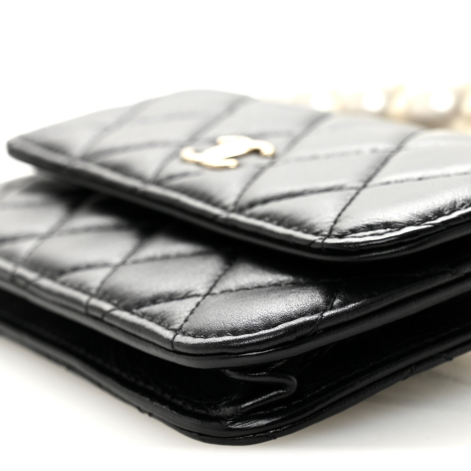 Chanel Calfskin Quilted Maxi Pearls Clutch With Chain Black