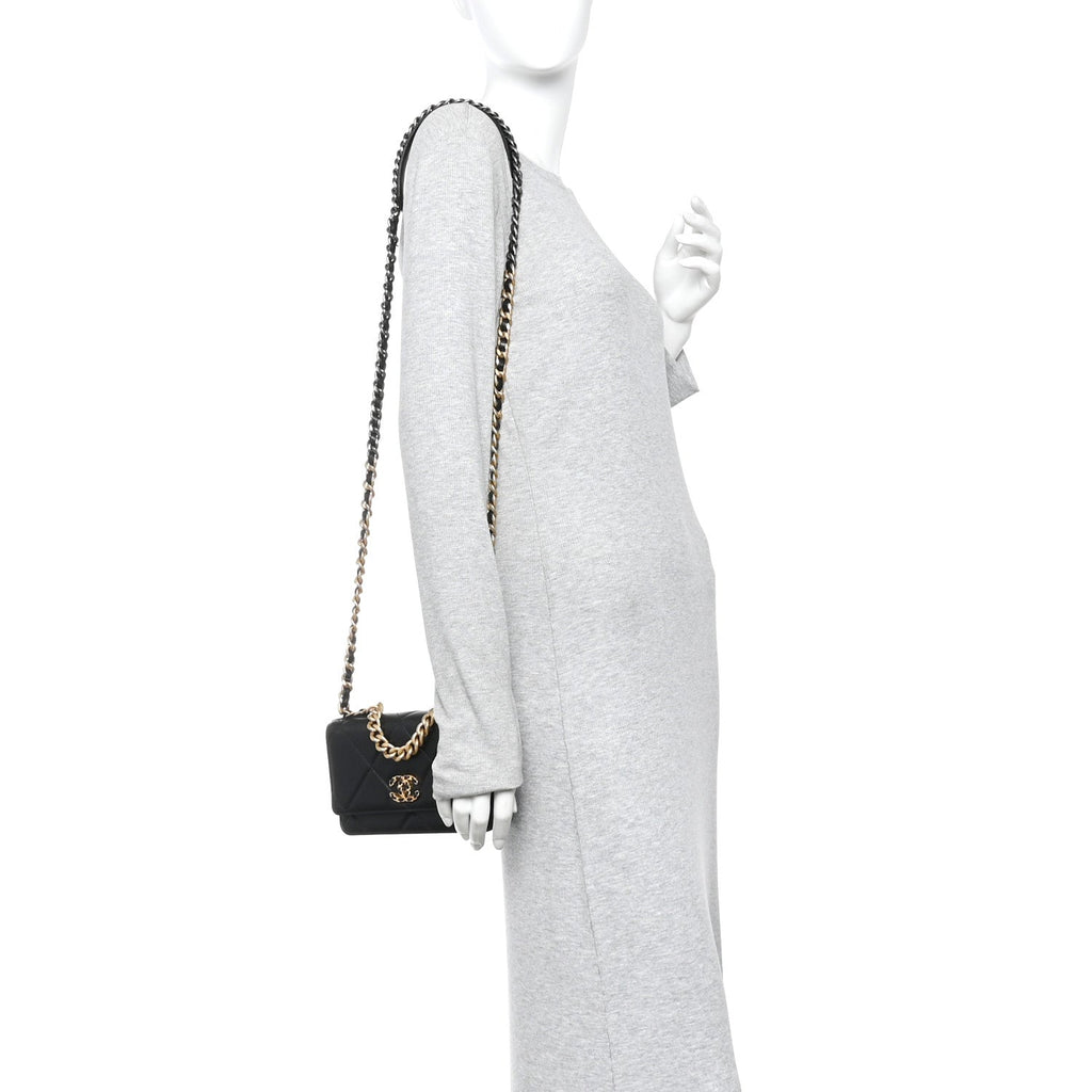 Chanel Lambskin Quilted Chanel 19 Wallet On Chain WOC Black