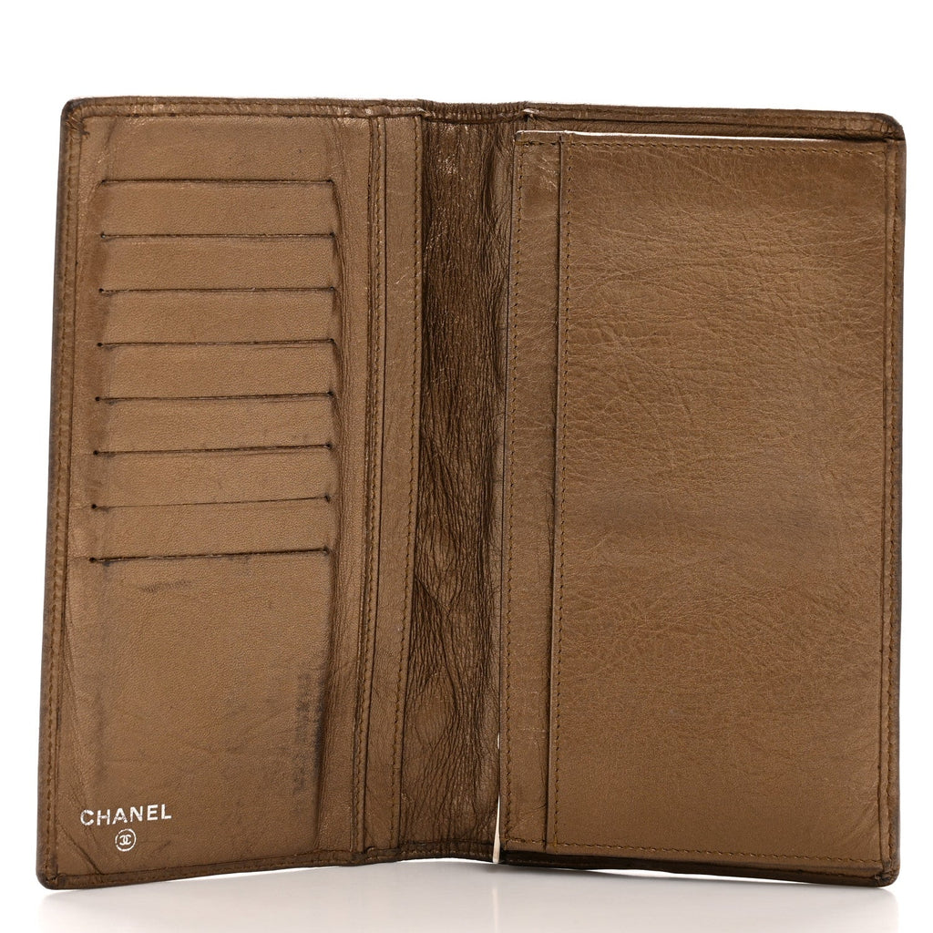 Metallic Aged Calfskin Quilted Cambon Yen Wallet Gold