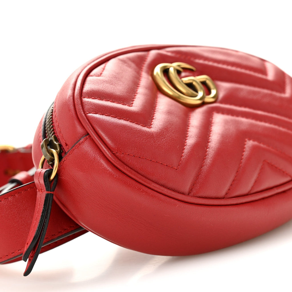 Gucci Calfskin Matelasse GG Marmont Belt Bag 85 34 Hibiscus Red