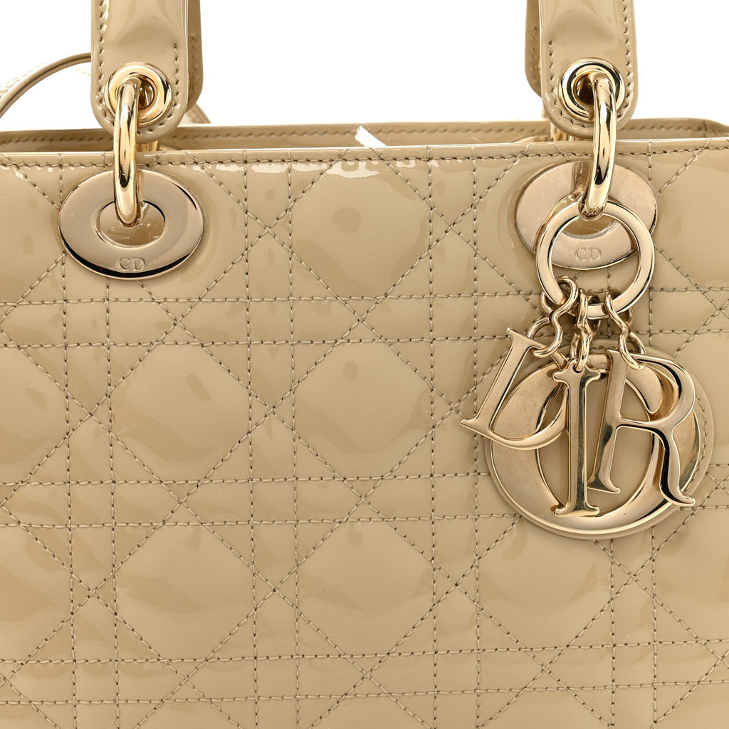 Christian Dior Patent Cannage Small Lady Dior Beige