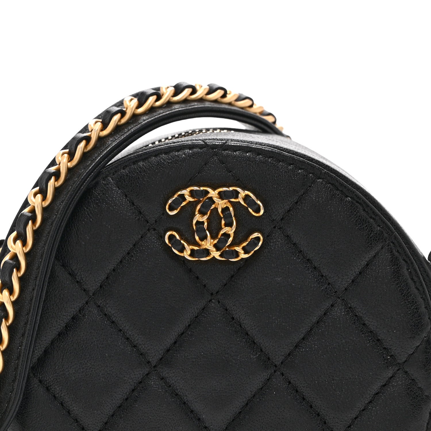 Chanel Goatskin Quilted Chanel 19 Round Clutch With Chain Black