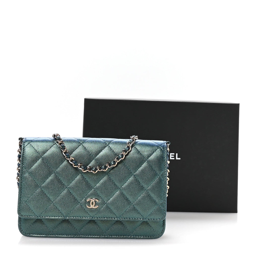 Chanel Iridescent Caviar Quilted Wallet on Chain WOC Dark Blue