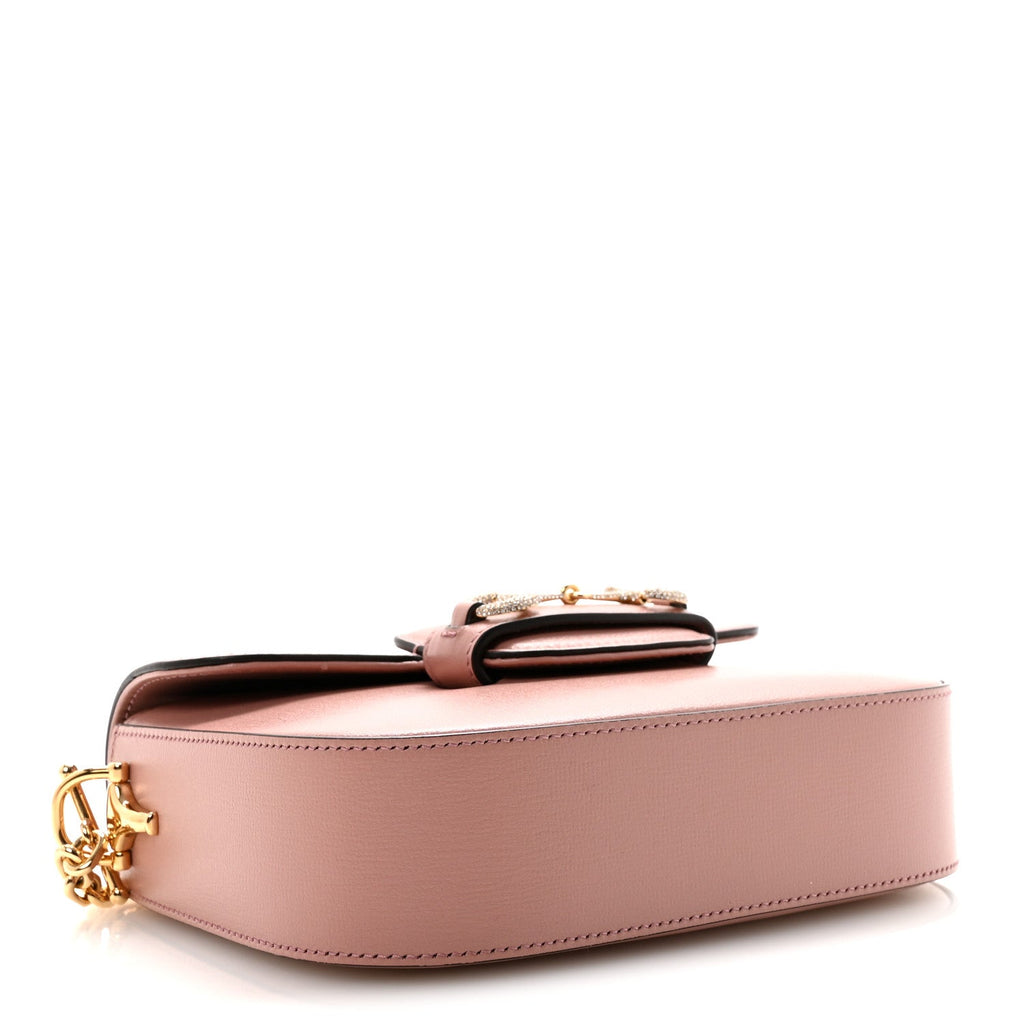 Gucci Azalea Calfskin Crystal GG Monogram Mini Horsebit 1955 Shoulder Bag Pink