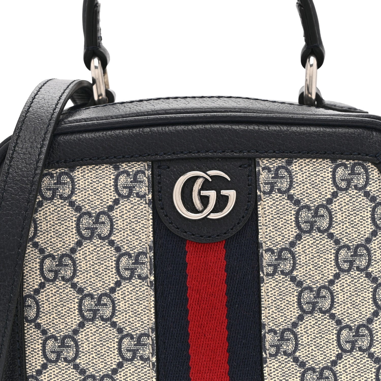 Gucci GG Supreme Monogram Mini Ophidia Top Handle Square Shoulder Bag Beige Blue