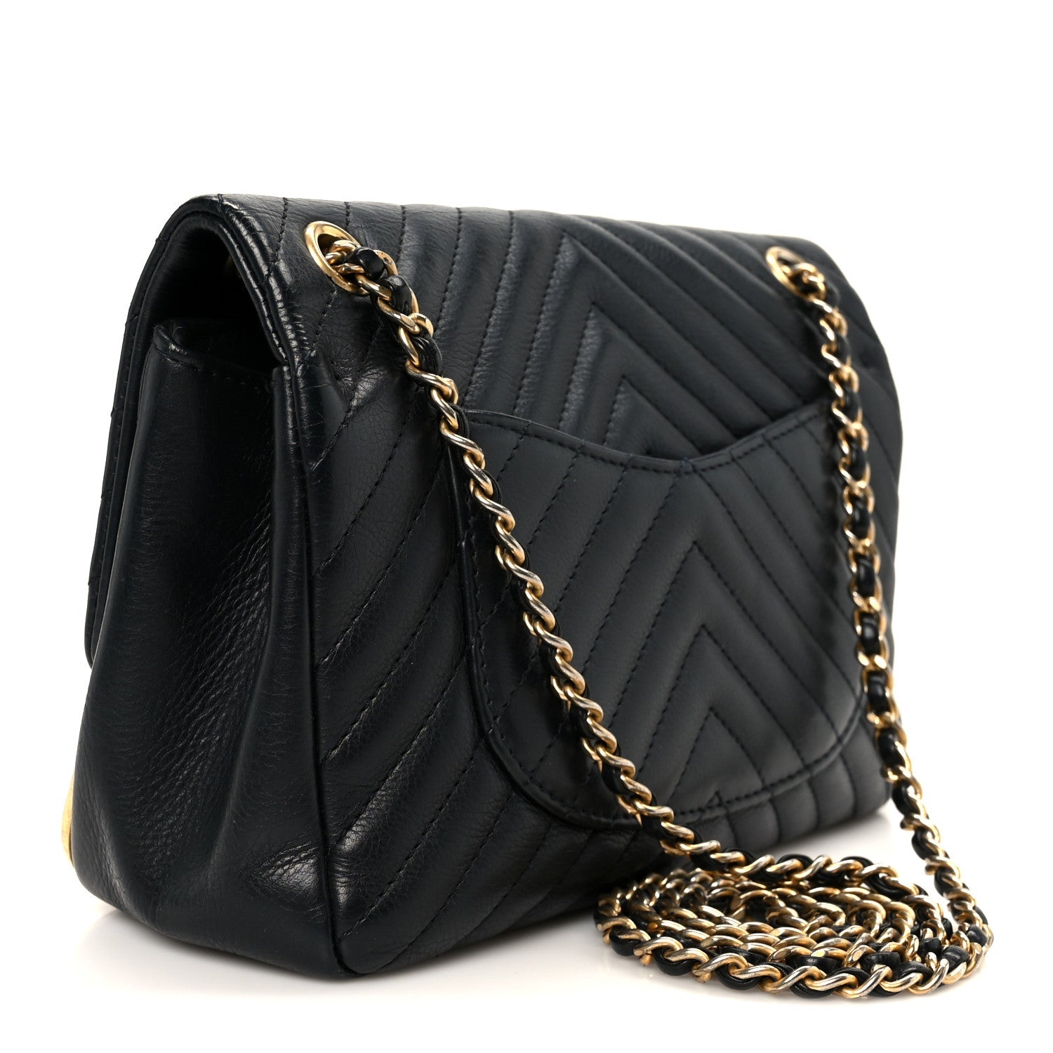 Chanel Calfskin Chevron Quilted Mini Rock The Corner Flap Black