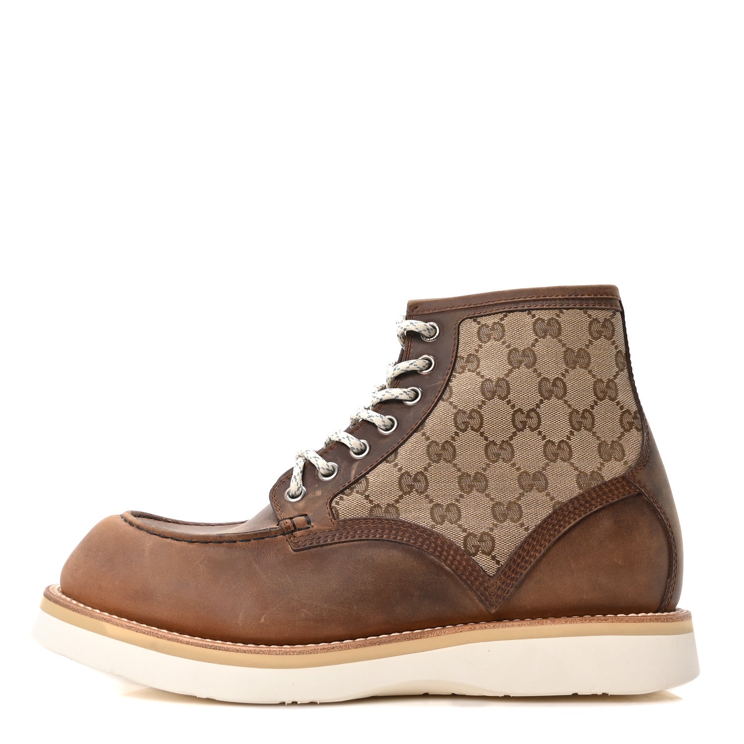 Gucci Garrett Calfskin Monogram Mens Ala Boots 12 Beige Ebony Cuir