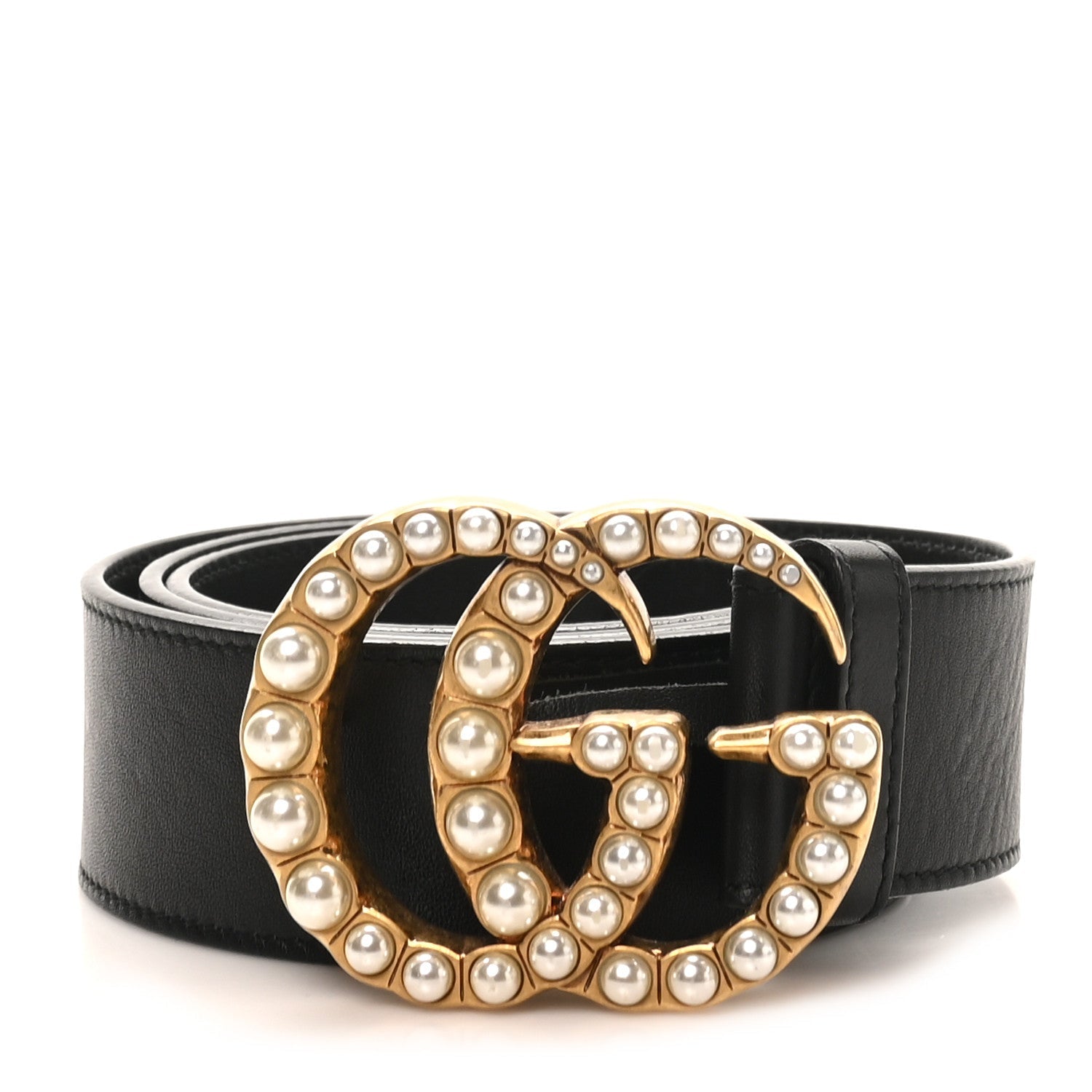 Gucci Moon Calfskin Pearl Double G 40mm Belt 90 36 Black Cream