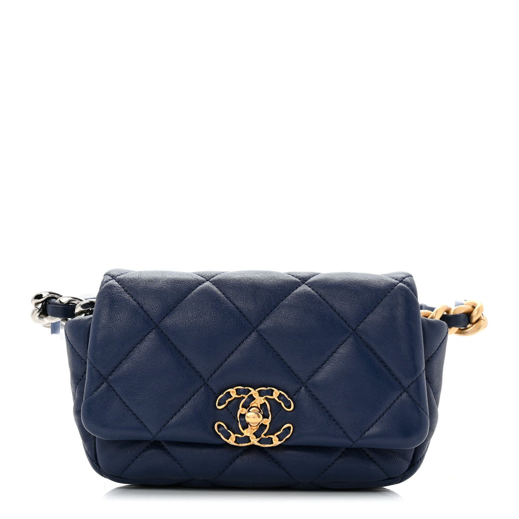 Chanel Goatskin Quilted Chanel 19 Waist Bag Dark Blue