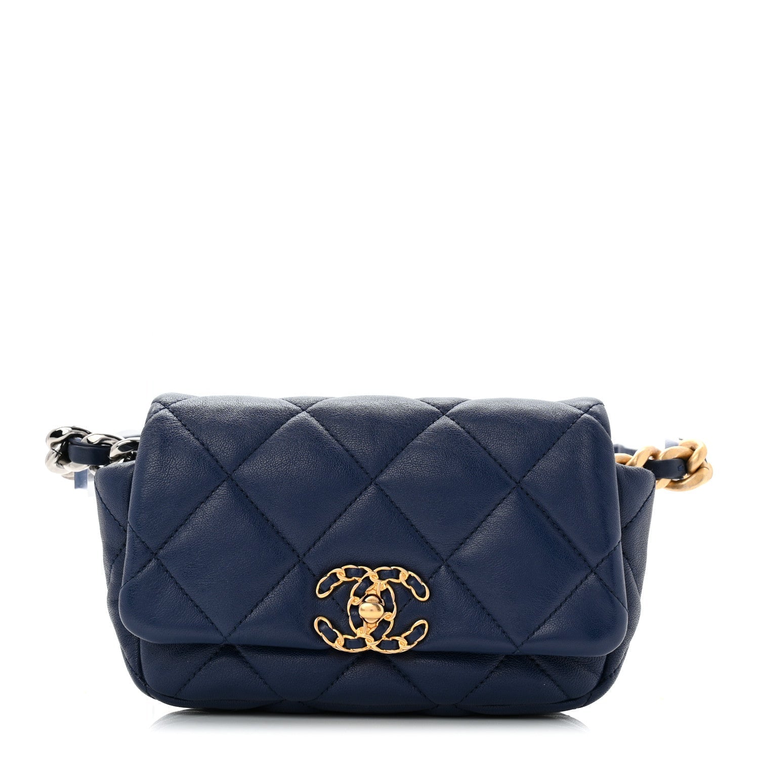 Chanel Goatskin Quilted Chanel 19 Waist Bag Dark Blue