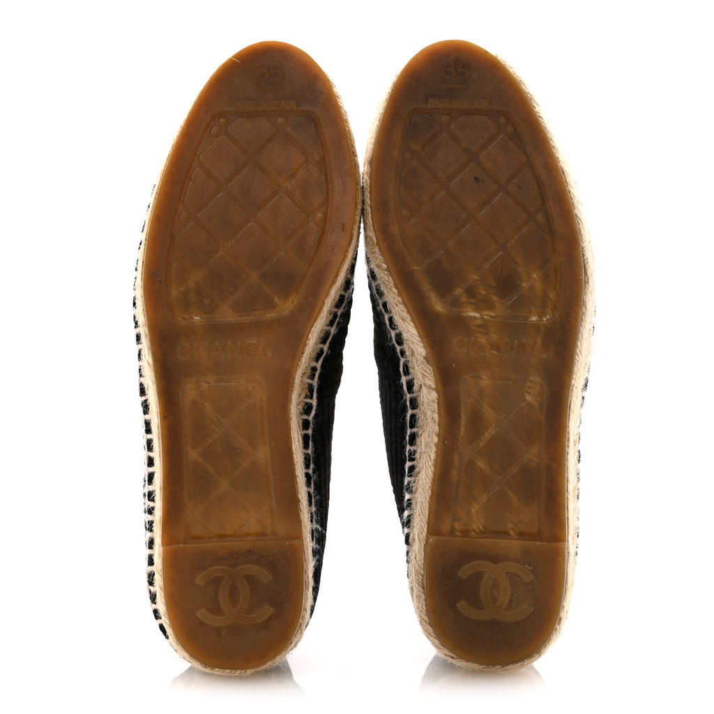 Chanel Velvet Grosgrain Quilted CC Espadrilles 35 Black