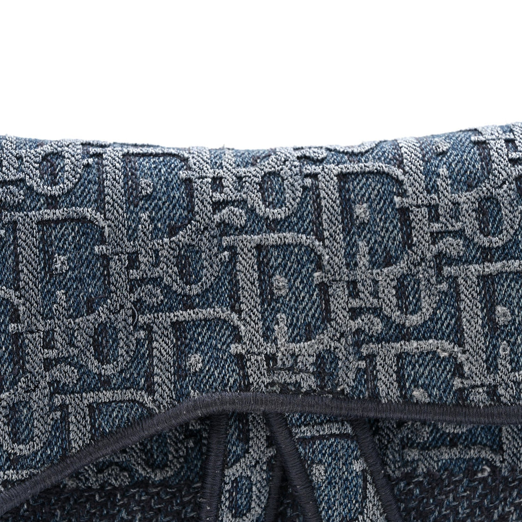 Christian Dior Oblique Embroidered Saddle Bag Denim Blue