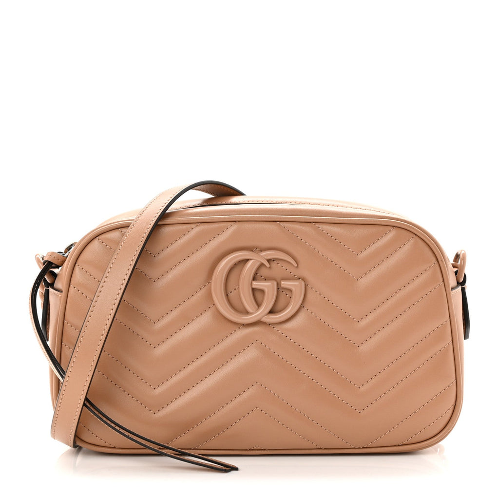 Gucci Calfskin Matelasse Monochrome Small GG Marmont Chain Shoulder Bag Camelia