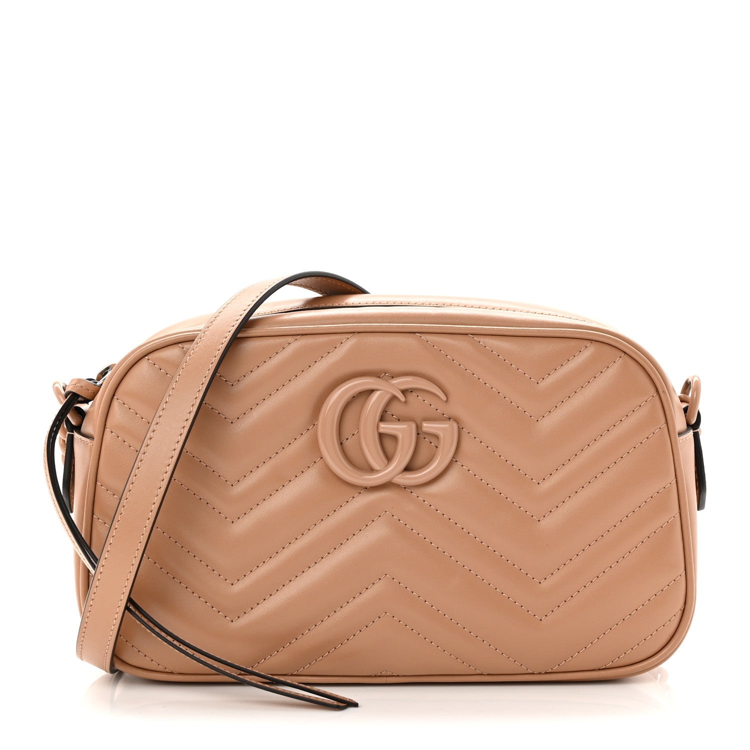 Gucci Calfskin Matelasse Monochrome Small GG Marmont Chain Shoulder Bag Camelia