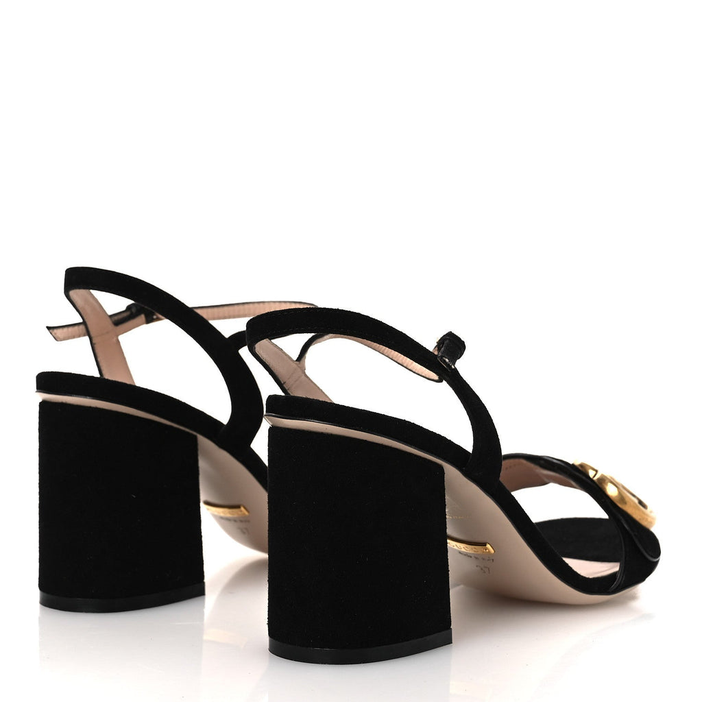 Gucci Kid Scamosciato GG Marmont Ankle Wrap 75mm Sandals 37 Black