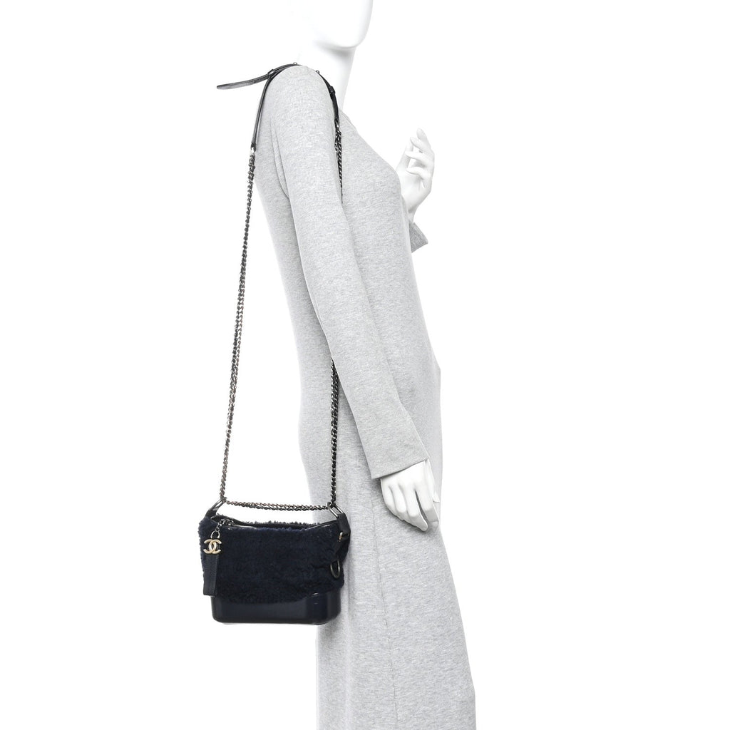 Chanel Shearling Small Gabrielle Hobo Navy