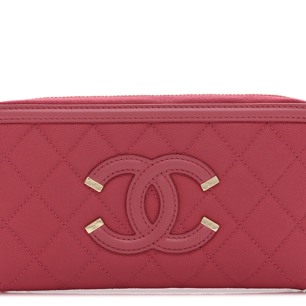 Caviar Quilted Large Filigree Zip Around Wallet Pink