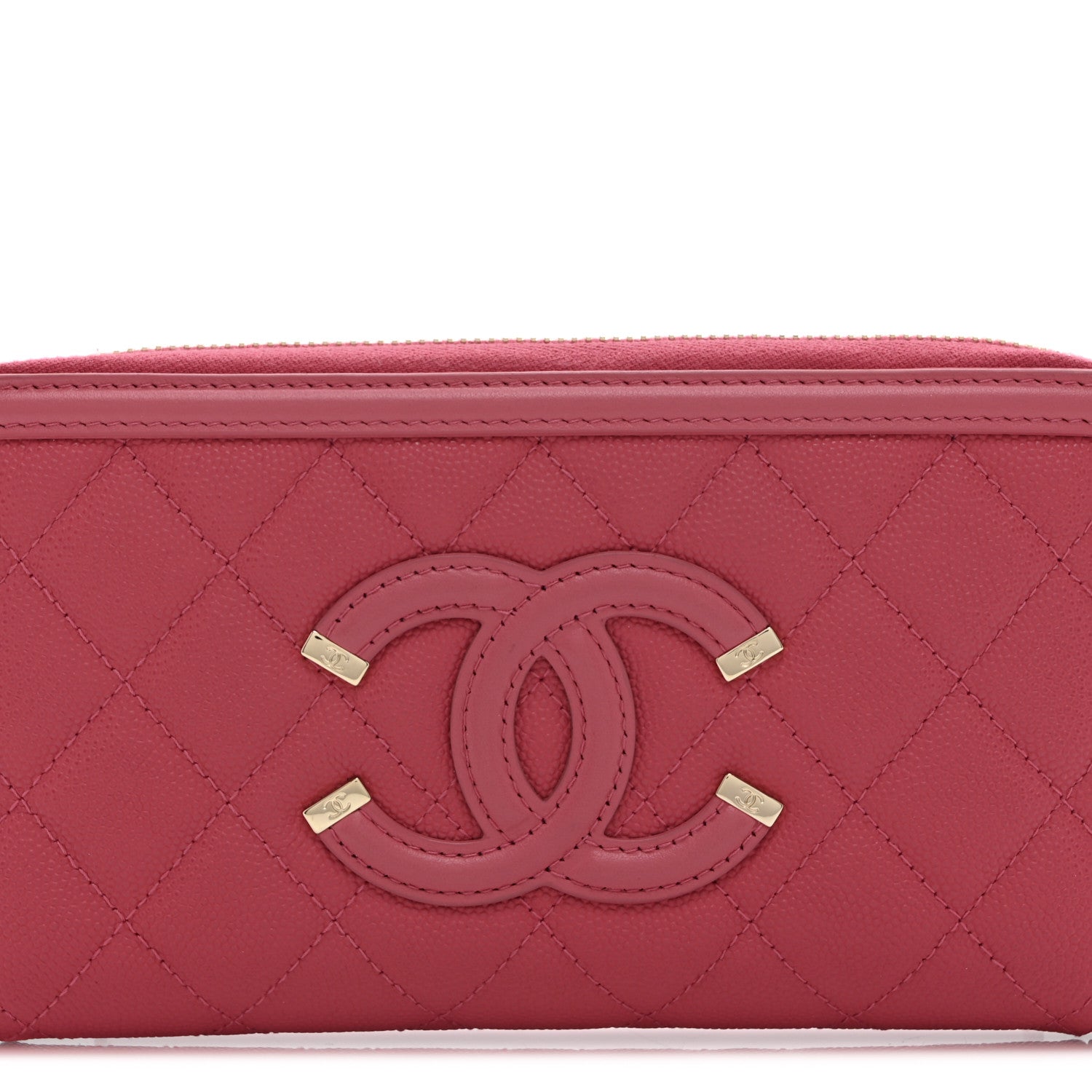 Caviar Quilted Large Filigree Zip Around Wallet Pink