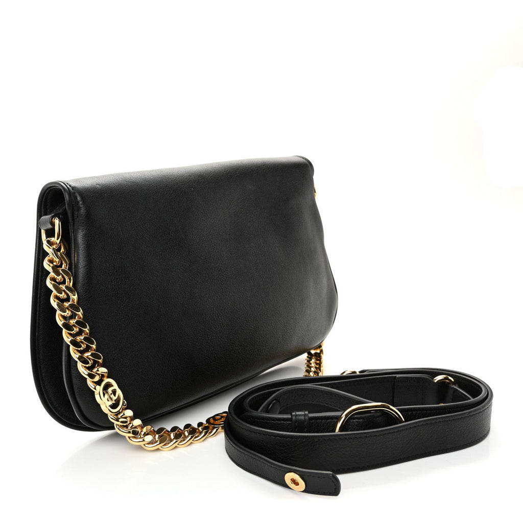 Gucci Roxy Calfskin Blondie Chain Shoulder Flap Bag Black