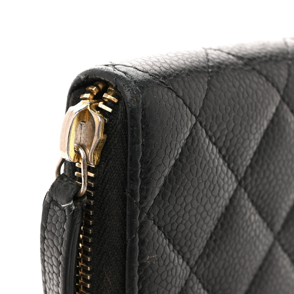 Caviar Quilted Large Gusset Zip Around Wallet Black