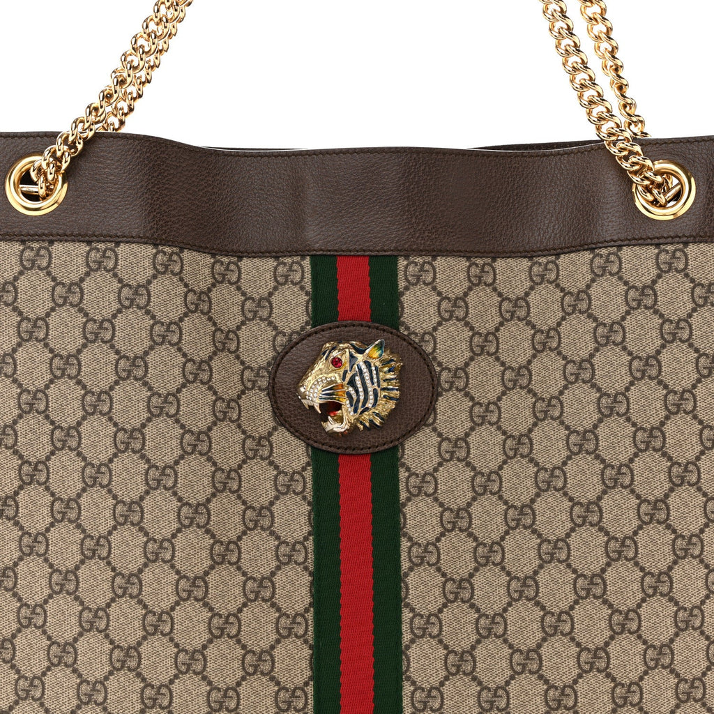 Gucci GG Supreme Monogram Large Rajah Chain Tote Beige New Acero