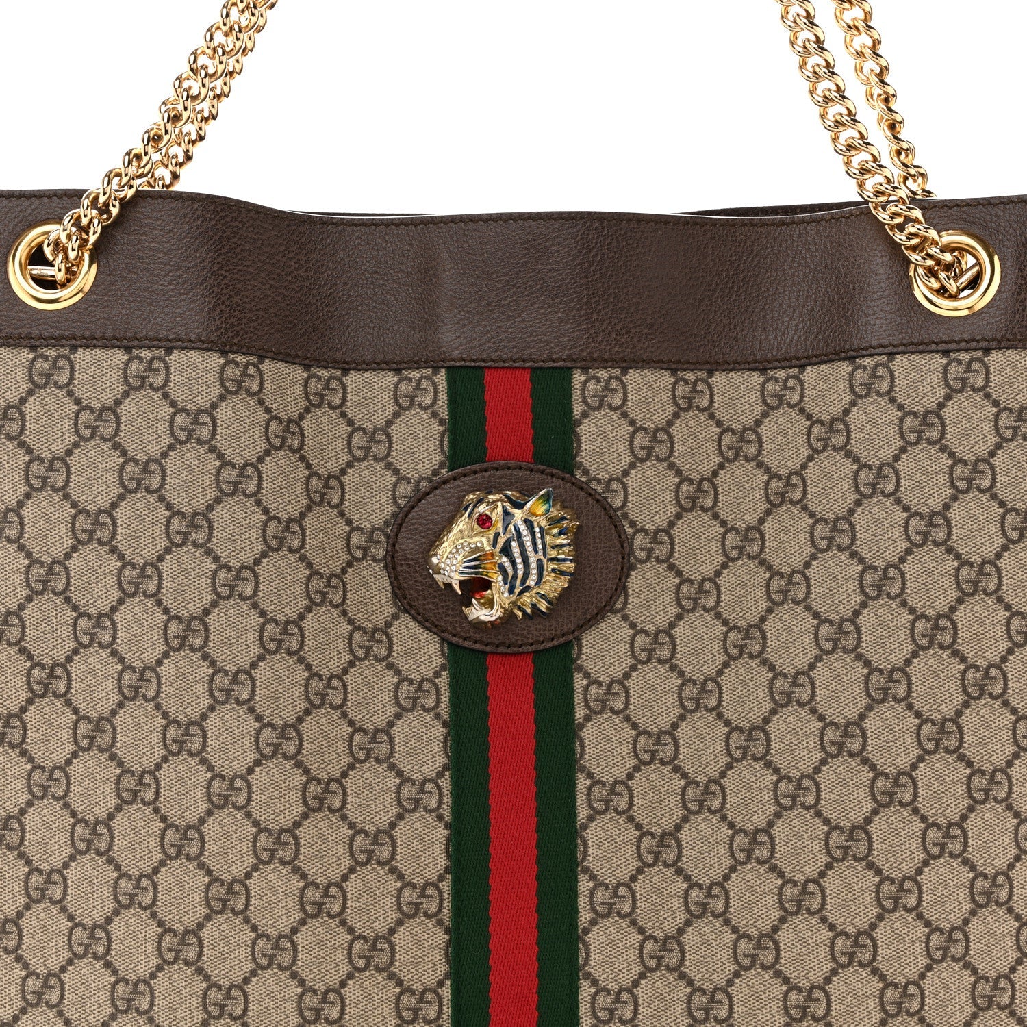 Gucci GG Supreme Monogram Large Rajah Chain Tote Beige New Acero
