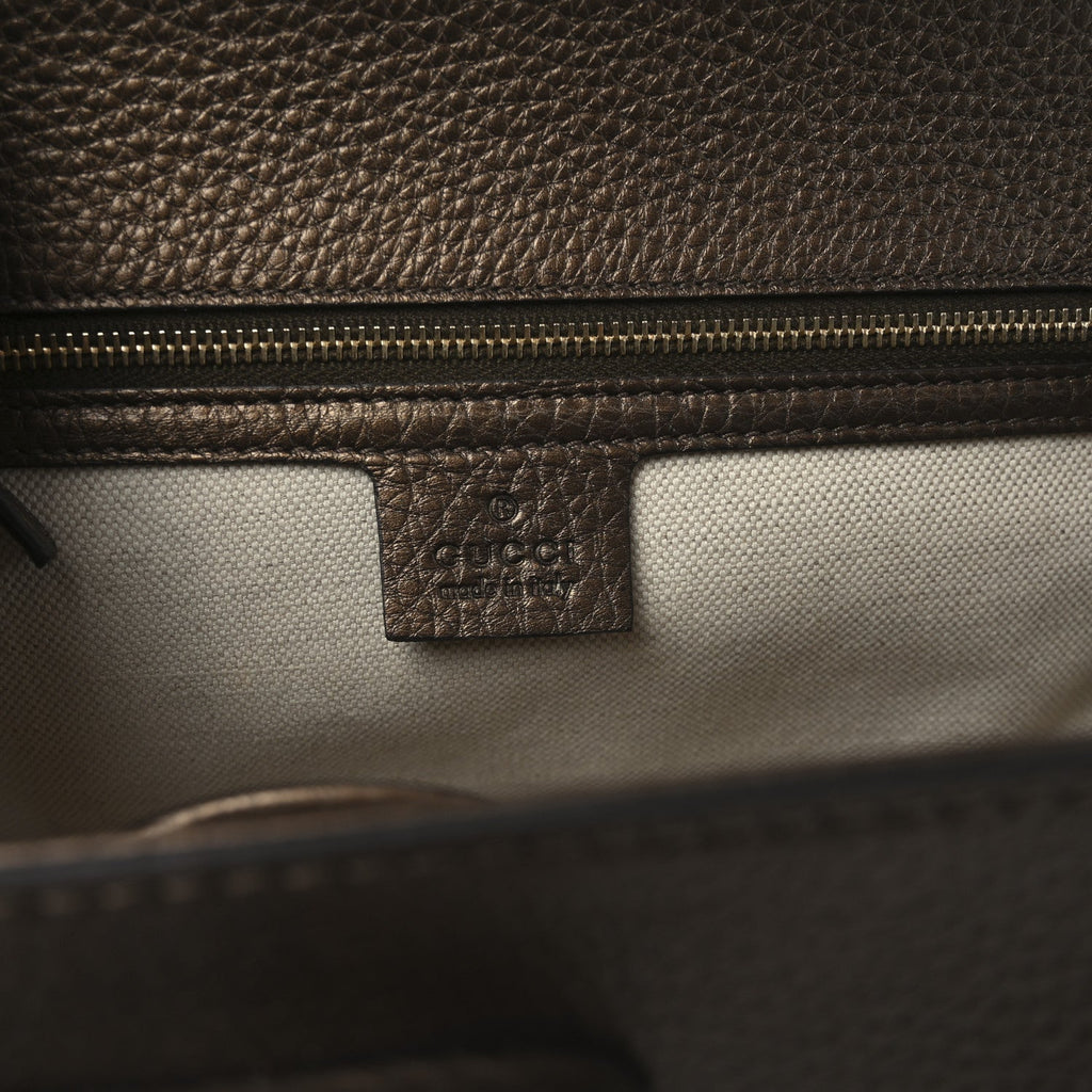 Gucci Metallic Calfskin Medium New Bamboo Top Handle Bag Bronze