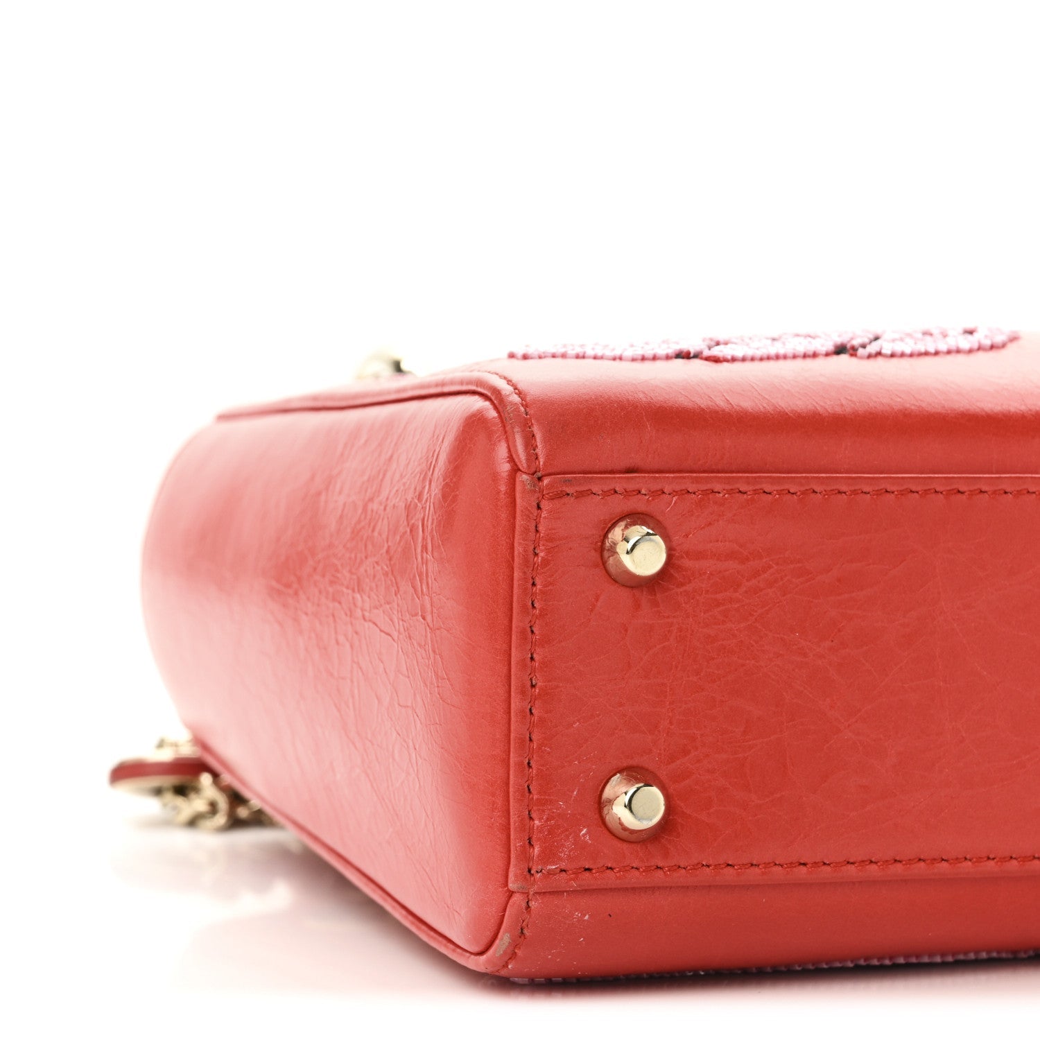 Christian Dior Calfskin Beaded Mini Lady Dior Rouge Multicolor