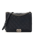 Chanel Calfskin Double Stitch Large Boy Flap Navy Blue