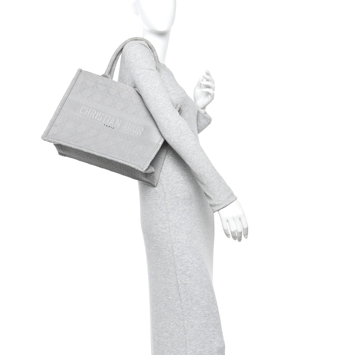 Christian Dior Canvas Embroidered Cannage Medium Book Tote Stone