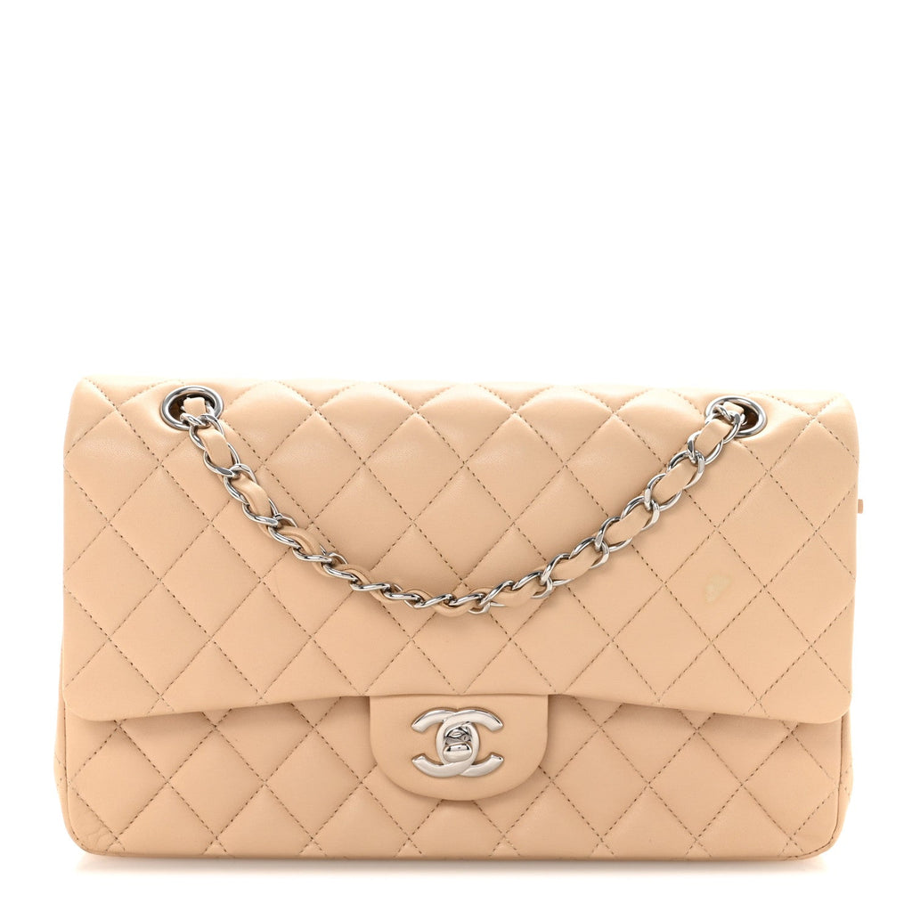 Chanel Lambskin Quilted Medium Double Flap Beige