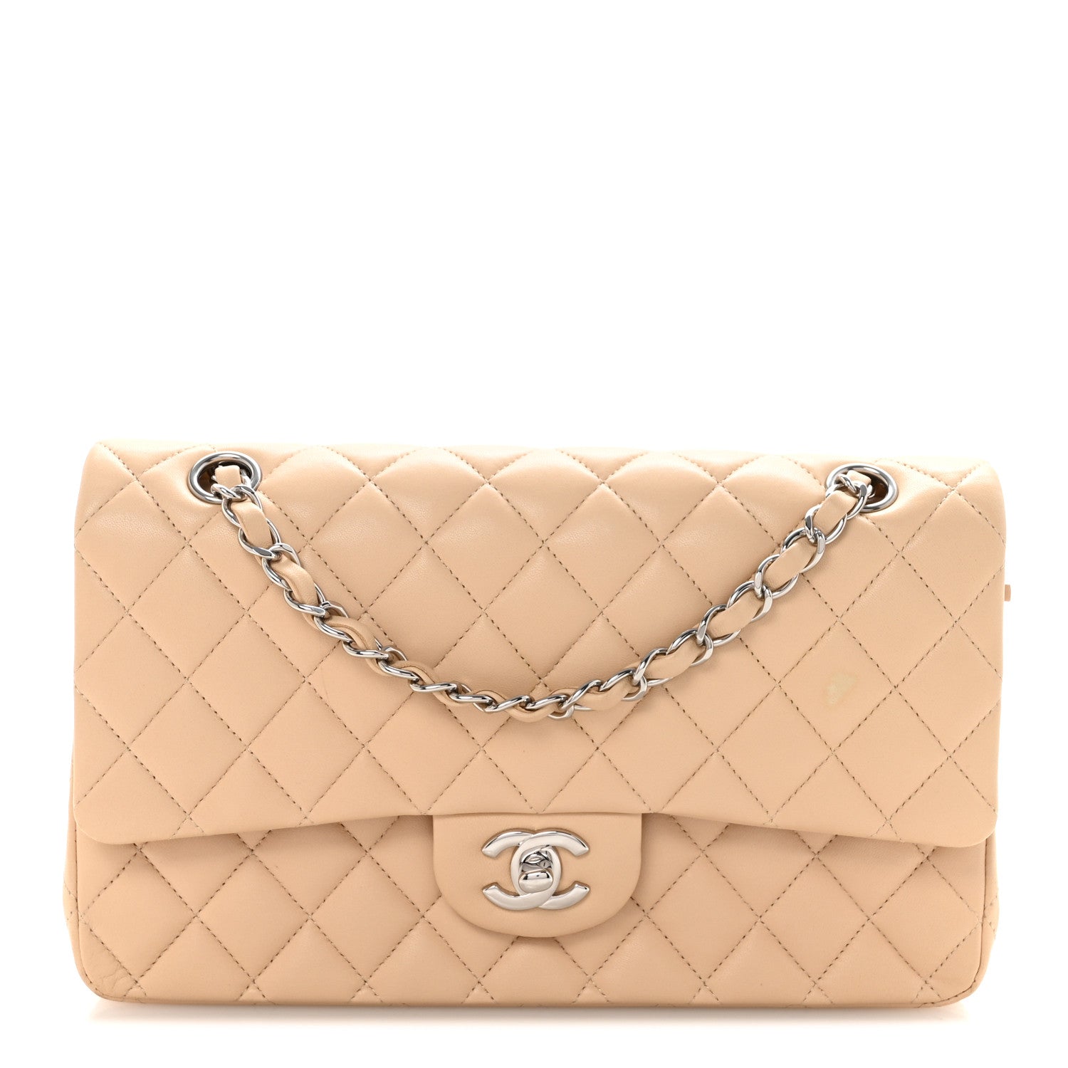 Chanel Lambskin Quilted Medium Double Flap Beige