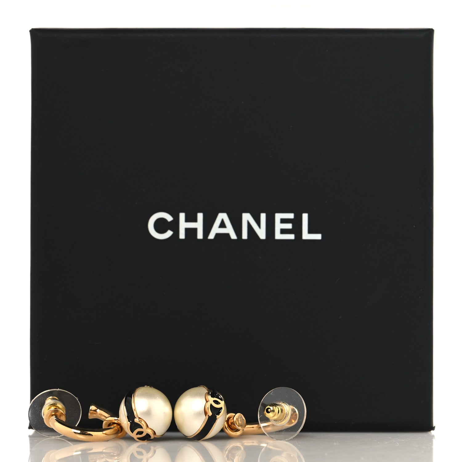 Pearl Metal CC Hoop Drop Earrings Gold Black White