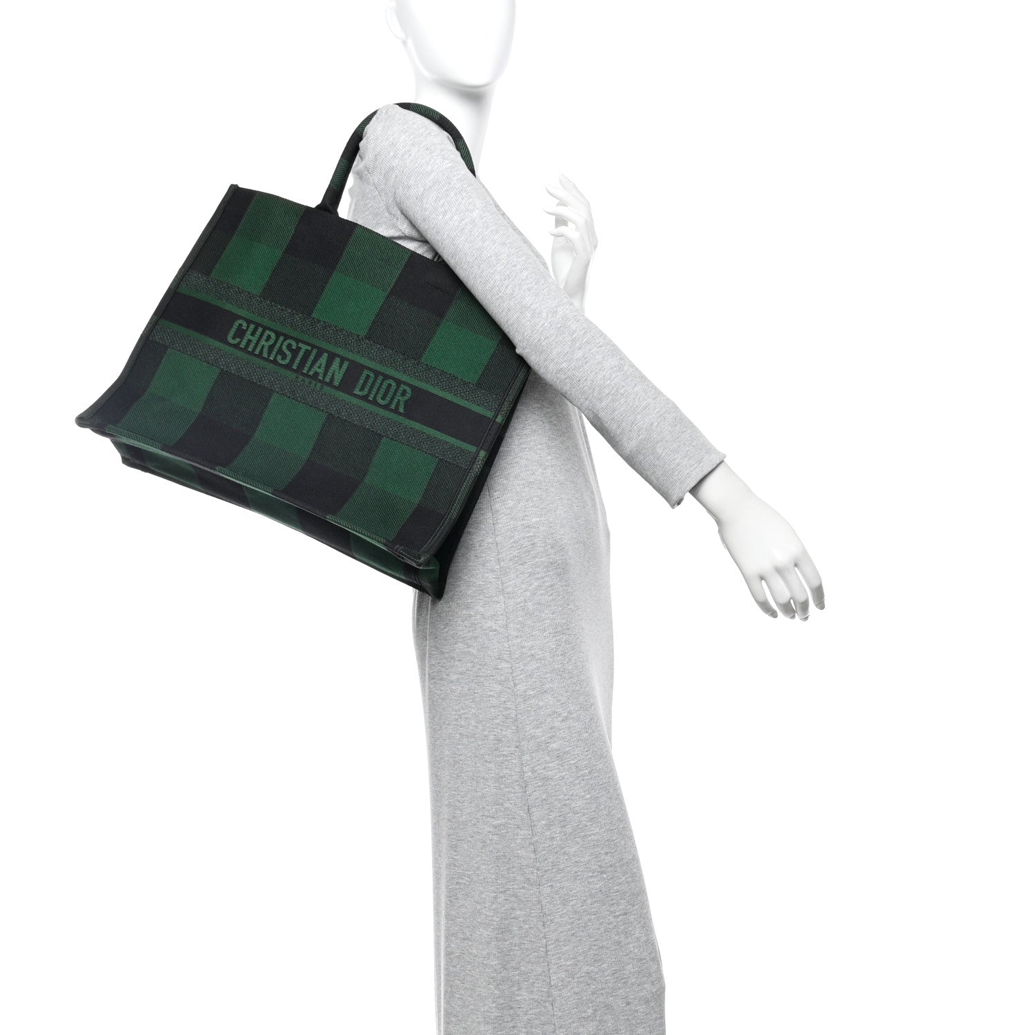 Christian Dior Canvas Embroidered Checkered Book Tote Black Green