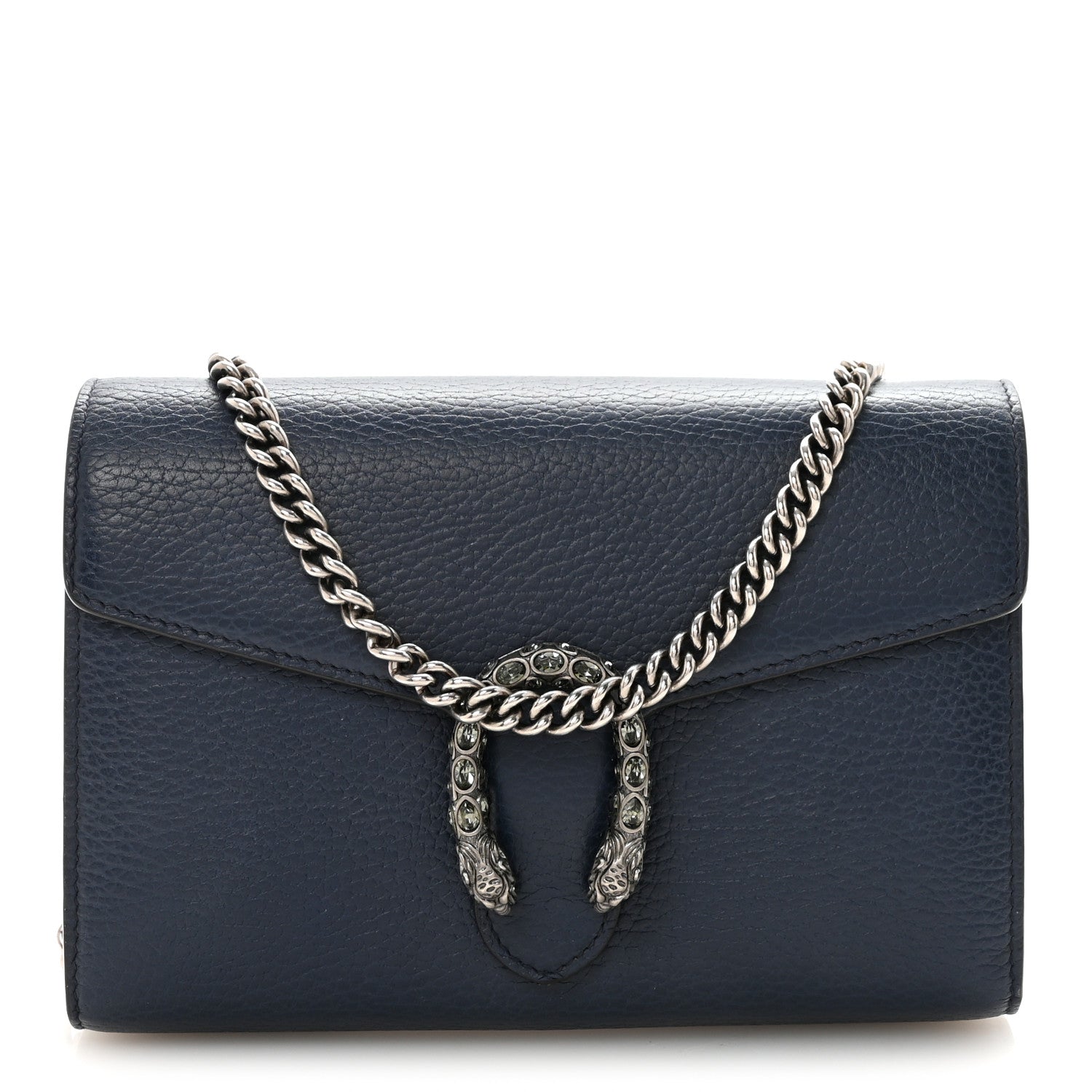 Gucci Dollar Calfskin Crystal Mini Dionysus Chain Wallet Blue Agata Black Diamond