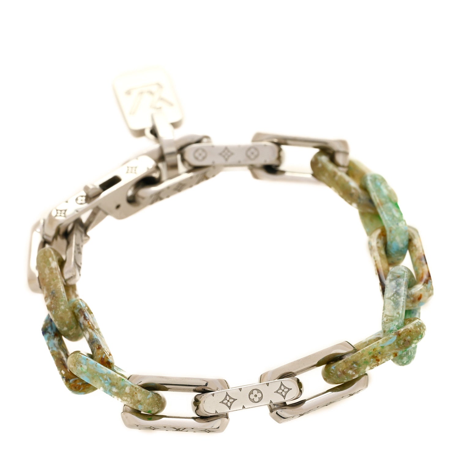 Louis Vuitton Metal Resin Monogram Chain Bracelet  Silver