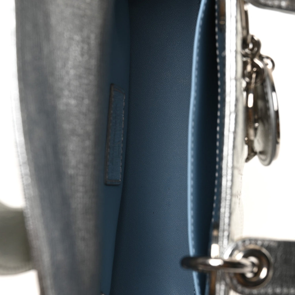 Christian Dior Metallic Grained Calfskin Cannage Small Lucky Badges My Lady Dior Silver