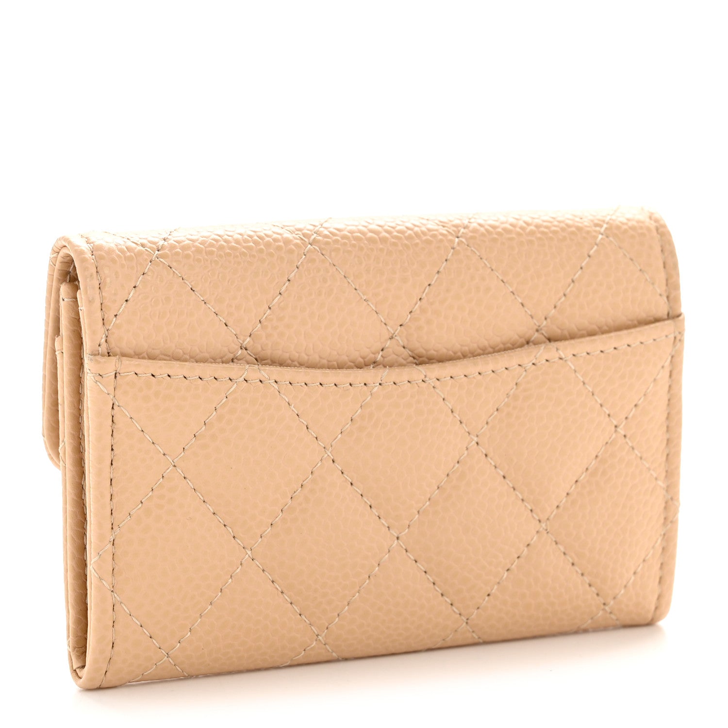 Caviar Quilted Flap Card Holder Wallet Beige