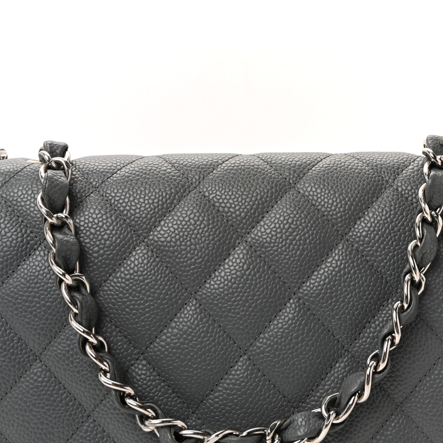 Chanel Caviar Quilted Jumbo Single Flap Grey