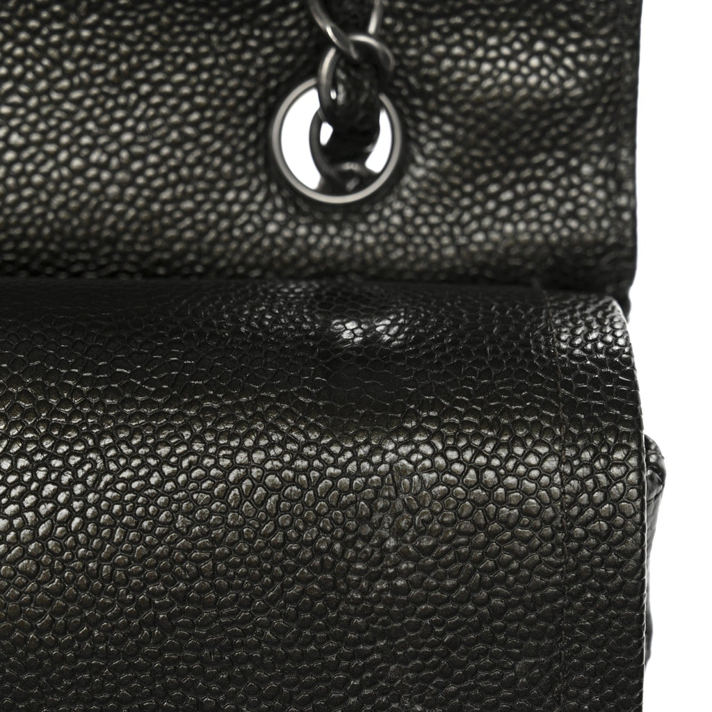 Chanel Metallic Caviar Quilted Medium Double Flap Dark Charcoal