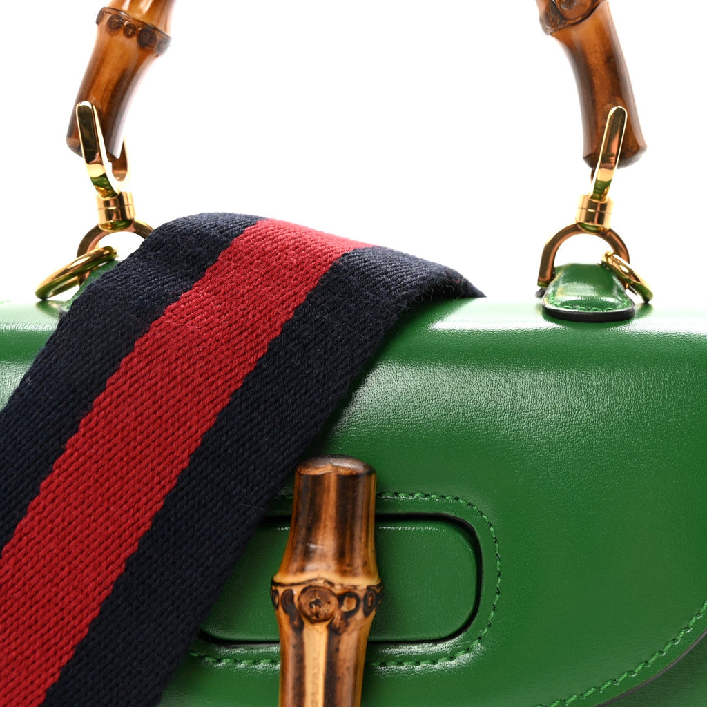 Gucci Boarded Dyana Lux Calfskin Web Small Bamboo 1947 Top Handle Bag Spring Green