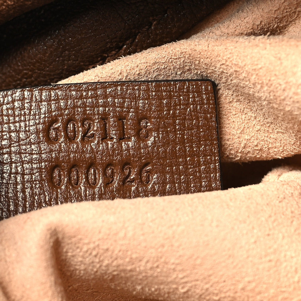 Gucci Monogram Textured Calfskin Horsebit 1955 Drawstring Bucket Bag Beige Brown Sugar