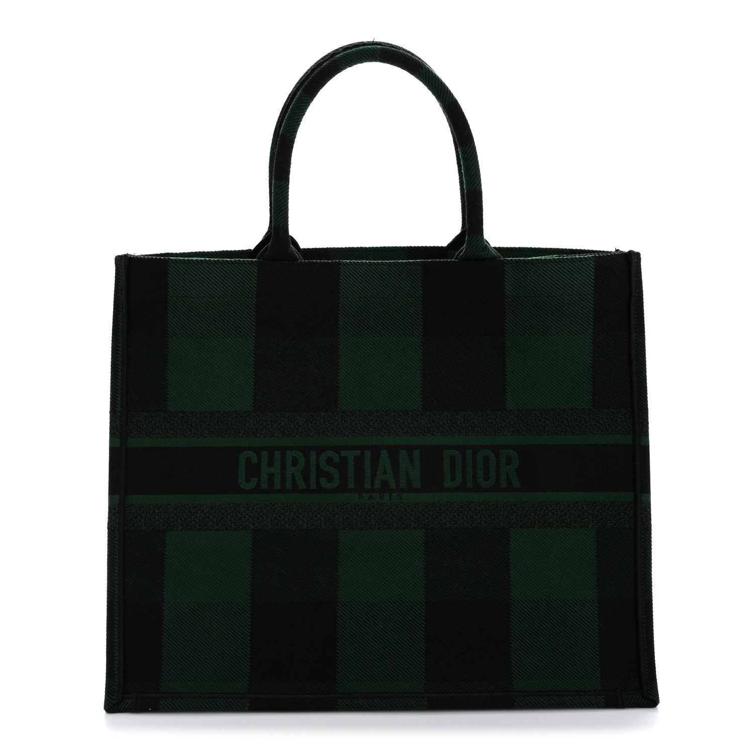 Christian Dior Canvas Embroidered Checkered Book Tote Black Green