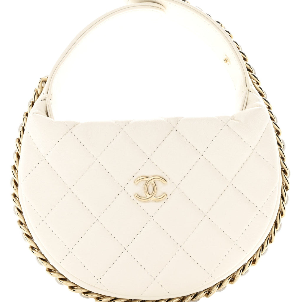 Chanel Lambskin Quilted Chain Around Pouch Hobo White