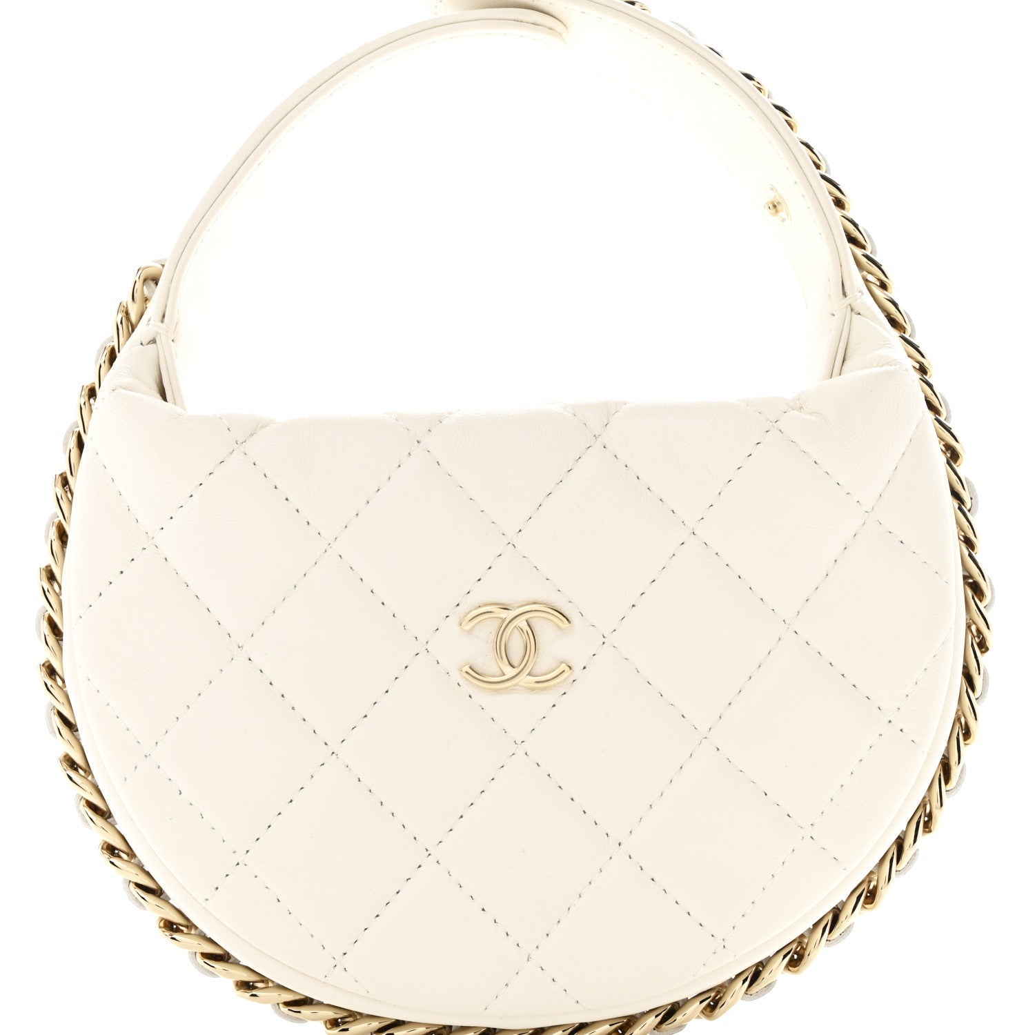 Chanel Lambskin Quilted Chain Around Pouch Hobo White