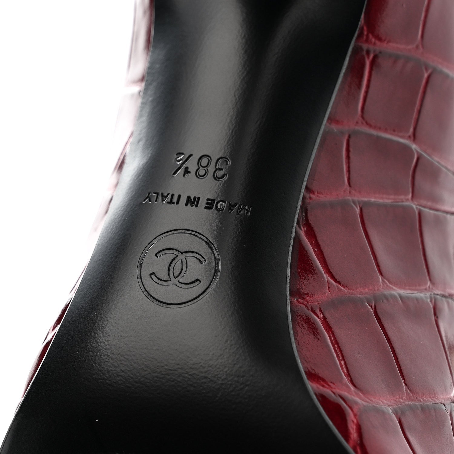 Crocodile Embossed Patent Calfskin Pumps 38.5 Burgundy Black