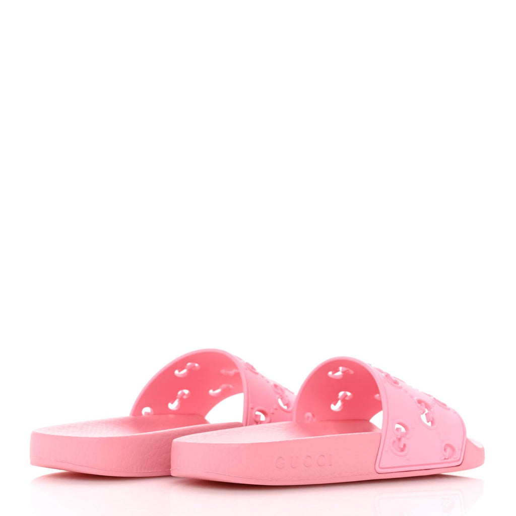 Gucci Rubber GG Monogram Perforated Womens Slide Sandals 36 Rose Box