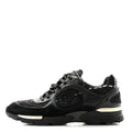 Chanel Tweed Suede Goatskin CC Sneakers 38 Black White