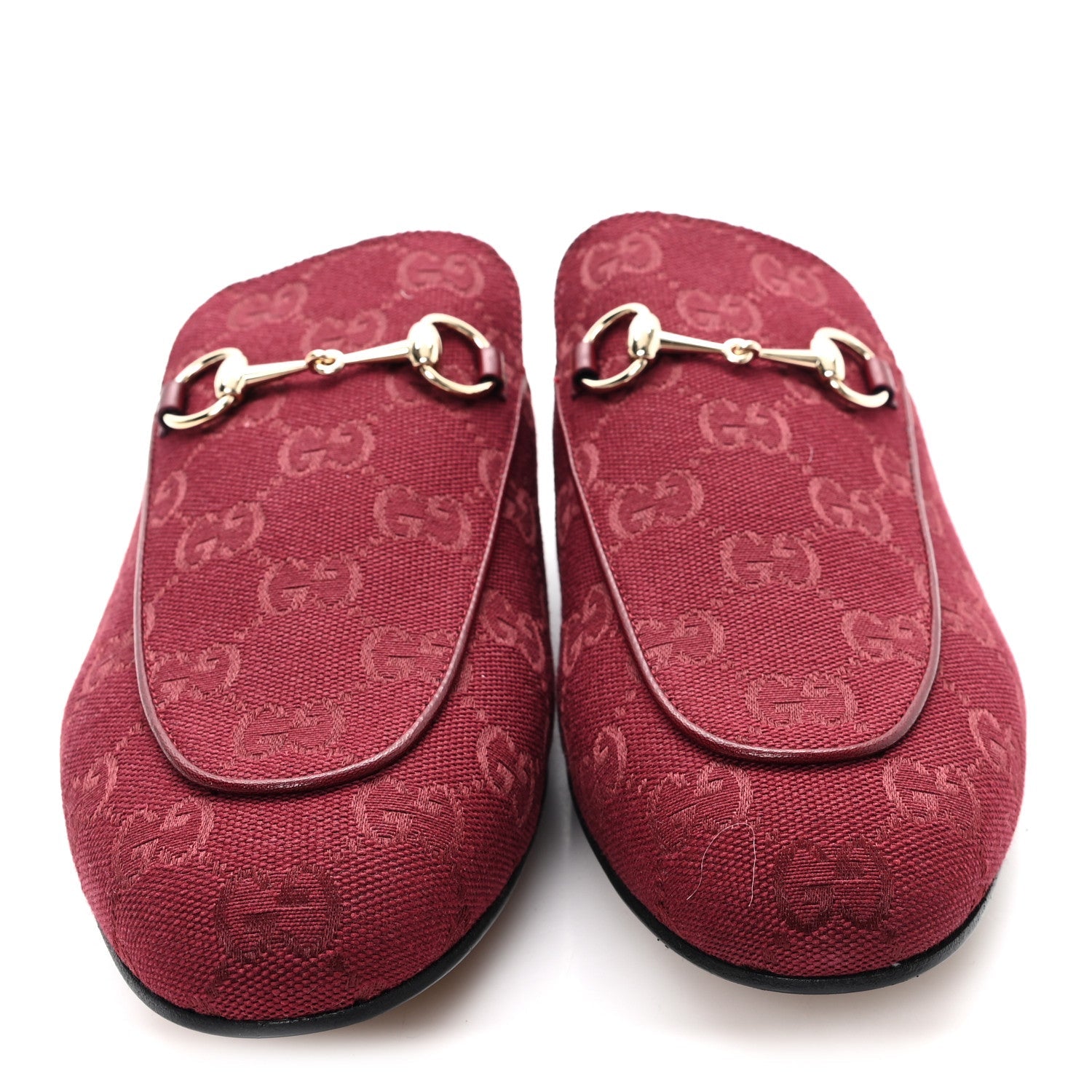 Gucci New Canvas GG Monogram Malaga Kid Womens Princetown Slippers 40 Rosso Ancora